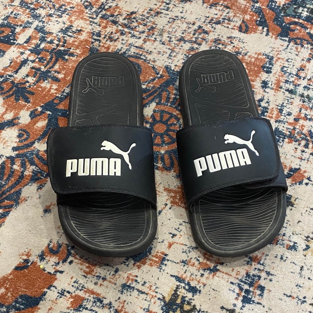 Puma Black Slides with White Logo